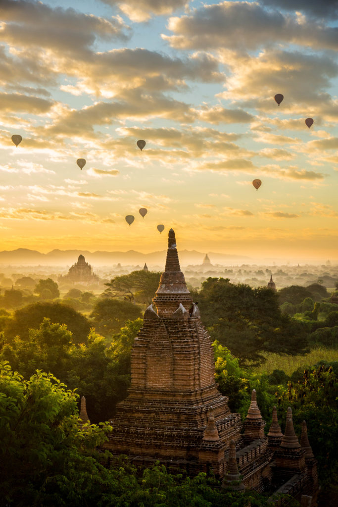Bagan sunrise with a stupa